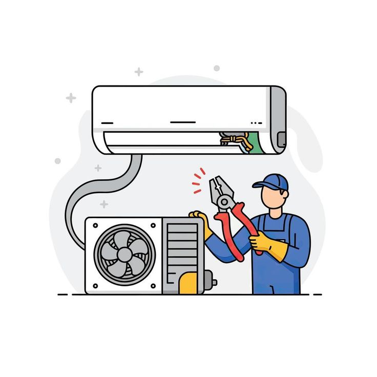VR Store technician servicing an air conditioner